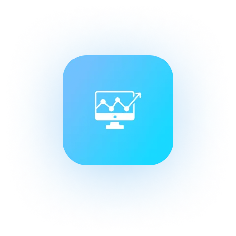 Icon of a computer monitor displaying a line graph with data points and an upward trend arrow.