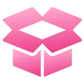Open pink cardboard box viewed from an angle.