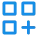 Blue key icon composed of square and plus shapes on white background.