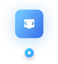 White split arrows pointing outward inside a blue square with rounded corners.